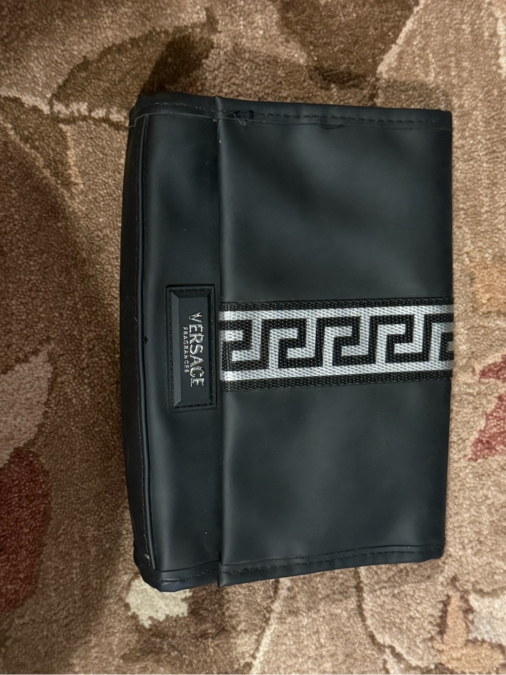 Versace Black Toiletry Bag with Signature Greek Key Trim